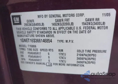 2006 Chevrolet Trailblazer Ext Lt from USA, damaged, VIN 1GNET16S366146854